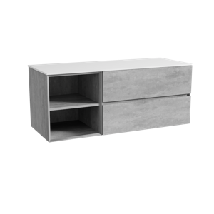 Storke Edge zwevend badmeubel 130 x 52 cm beton donkergrijs met Tavola enkel of dubbel wastafelblad in solid surface mat wit