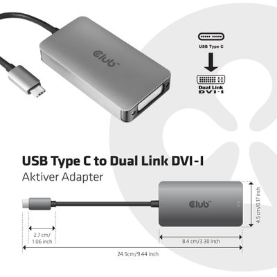 club3D CAC-1510 USB-C / DVI Adapter [1x USB-C stekker - 1x DVI-bus 24+5-polig] Aluminium
