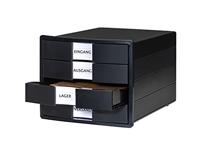 HAN Ladebox IMPULS 2.0 KARMA min. 80% gerecycled kunststof met 4 gesloten laden voor DIN A4/C4 incl. etiketten, uittrekblokkering, meubelvriendelijke rubberen voetjes, 10128-13, zwart