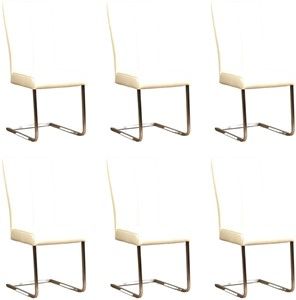 Set van 6 Gebroken witte leren industriële eetkamerstoelen Dare - poot vierkant rvs - Hermes Leer Bianco (gebroken wit leer)