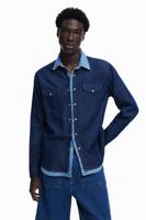 Patchwork denim overhemd - BLUE - XXL - thumbnail