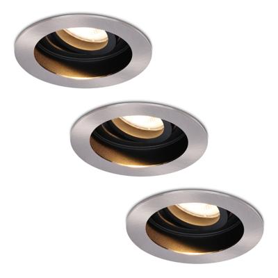 Set van 3 Mesa LED inbouwspots - GU10 4 Watt 345 lumen - 2700K Warm wit - Dimbaar - verzonken - Rond - Kantelbaar - IP20 Voor binnen - RVS