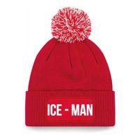 Ice-man muts met pompon - unisex - one size - rood - apres-ski muts - thumbnail