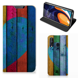 Samsung Galaxy A60 Book Wallet Case Wood Heart - Cadeau voor je Vriend