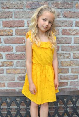 B.Nosy Meisjes jurk met ruffel hals - Cheer banana geel