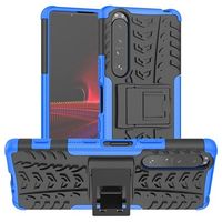 Antislip Sony Xperia 1 III Hybrid Case met Standaard - Blauw / Zwart - thumbnail