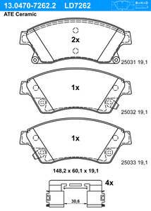 Remblokkenset, schijfrem ATE Ceramic ATE, u.a. für Opel, Vauxhall, Chevrolet