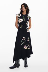 Asymmetrische bloemenjurk - BLACK - L