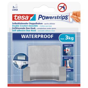 1x Powerstrips RVS ophanghaak dubbel badkamer Tesa