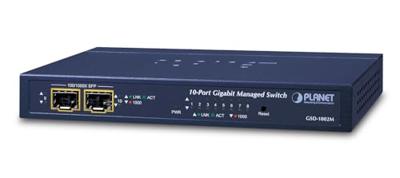PLANET Managed Desktop Switch 8-Port 10/100/1000Mbps + 2-Port 100/1000X SFP Port 8 ondersteunt PoE In