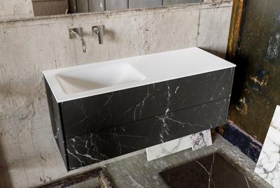 Badkamermeubel Kivi Hangend 120x47x45cm Porcelenato Black Solid Surface Wastafel Geen Kraangaten Links met 2 Lades