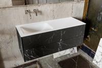 Badkamermeubel Kivi Hangend 120x47x45cm Porcelenato Black Solid Surface Wastafel Geen Kraangaten Links met 2 Lades