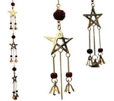 Bellenkoord met Rudraksha en Pentagram symbolen - 50 - Messing - Zaad - Katoen (2 stuks) - M