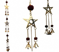 Bellenkoord met Rudraksha en Pentagram symbolen - 50 - Messing - Zaad - Katoen (2 stuks) - M