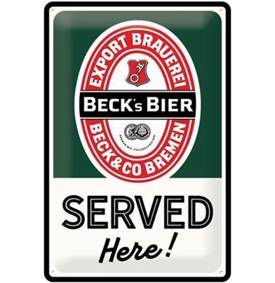 Beck's Bier Served Here Metalen Bord - 20 x 30 cm