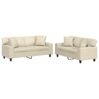 vidaXL 2-delige Loungeset met kussens kunstleer crèmekleurig, fauteuil, 3-zitsbank, sofa, 2-zitsbank, bank, 2 zitsbank, zitbank, fauteuil stoel