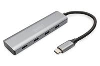 DIGITUS 4-poorts USB-C hub - USB 3.1 Gen 1-4x USB-C - tot 5 Gbps - Plug & Play - Aluminium behuizing - donkergrijs