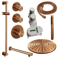 Regendoucheset Inbouw Brauer Copper Carving Thermostatisch 30cm met Wandarm, Glijstang en Handdouche Staaf Losse Stopkranen Geborsteld Koper - thumbnail