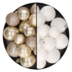 Kerstballen 60x stuks - mix wit/champagne - 4-5-6 cm - kunststof