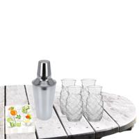 Cocktailshaker met 4x Cocktailglazen Pina Colada transparant 505 ml