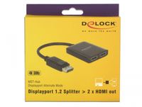 Delock 87720 DisplayPort 1.2-splitter 1 x DisplayPort in > 2 x HDMI uit 4K 30 Hz - thumbnail