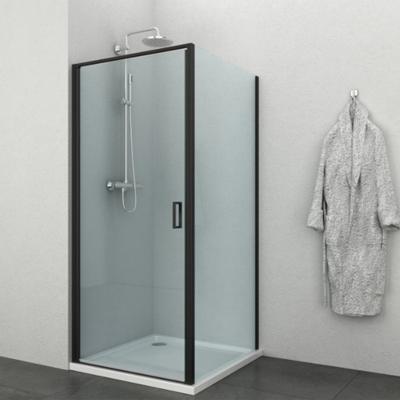 Douchedeur Allibert Loft-Game Industrieel Draaideur 90x200cm Zwart Transparant 8mm Licht Rookglas Veiligheidsglas