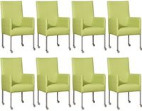 Set van 8 Felgroene leren moderne eetkamerstoelen Spark - poot rond rvs met wiel - Toledo Leer Lime (felgroen leer) - thumbnail