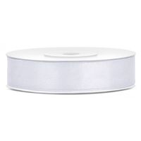 1x Witte satijnlint rol 1,2 cm x 25 meter cadeaulint verpakkingsmateriaal   - - thumbnail