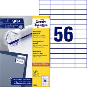 Etiket Avery Zweckform 3668 52.5x21.2mm wit 5600stuks