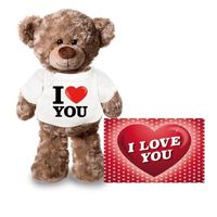 Valentijnskaart en knuffelbeer 24 cm met I love you shirt - thumbnail