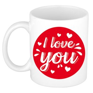 I love you cadeau mok / beker wit cirkel met hartjes 300 ml