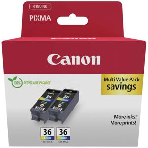 Canon Inktcartridge CLI-36 CL Twin Pack Origineel 2-pack Zwart, Cyaan, Magenta, Geel 1511B025