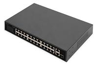 DIGITUS 26-poorts Fast Ethernet PoE netwerkswitch - 24x 100 Mbps RJ45 + 1x Gbps RJ45 combo + 1x SFP-poort - 19 inch - 185W PoE budget - 10/100 Mbps