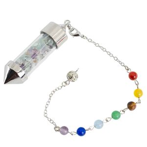 Pendel Edelsteen Fluoriet Capsule met 7 Chakra Kralenketting