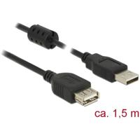 Delock USB-kabel USB 2.0 USB-A stekker, USB-A bus 1.50 m Zwart Met Ferrietkern 84884 - thumbnail