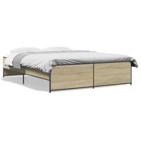vidaXL Bedframe bewerkt hout metaal sonoma eikenkleurig 140x200 cm, bed, bed ombouw, twijfelaar bed, bedbodem, slaapkamermeubel, 2 persoonsbed