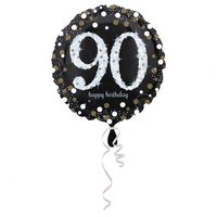 Folieballon 90 Jaar Happy Birthday Sparkling Gold 43cm - thumbnail