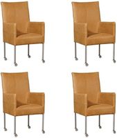 Set van 4 Cognac leren moderne eetkamerstoelen Spark - poot rond rvs met wiel - Kenia Leer Cognac (cognac leer) - thumbnail