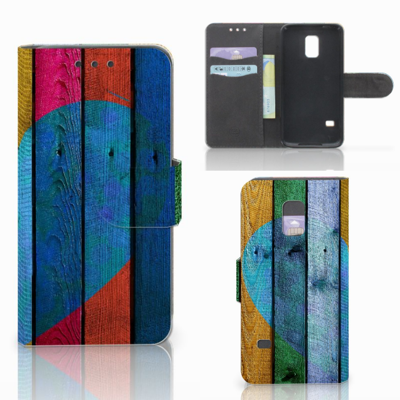 Samsung Galaxy S5 Mini Book Style Case Wood Heart - Cadeau voor je Vriend Samsung Galaxy S5 Mini Book Style Case Wood Heart - Cadeau voor je Vriend