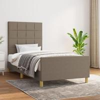 vidaXL Bedframe met hoofdeinde stof taupe 90x200 cm, bed, ledikant, tweepersoonsbed, slaapmeubel, bedbodem, bedden, slaapmeubels, slaapmeubelen