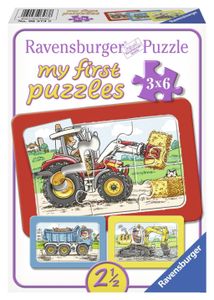 Ravensburger puzzel 3x6 stukjes graafmachines tractor en kiepauto