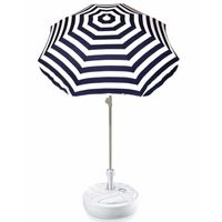 Blauw gestreepte strand/tuin basic parasol van nylon 180 cm + parasolvoet wit