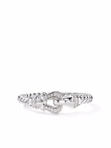 David Yurman bague Petite Buckle en or blanc 18ct ornée de diamants - Argent