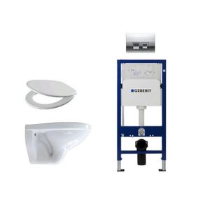 Adema Classico toiletset bestaande uit inbouwreservoir en toiletpot, basic toiletzitting en Delta 50 bedieningsplaat mat chroom 0701174/0701183/4345100/0261520/