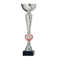 Luxe trofee/prijs beker met rood accent - zilver - kunststof - 32 x 10 cm - sportprijs   -