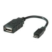 ROLINE USB 2.0 Kabel, USB A Female - Micro USB B Male, OTG, 0,15 m - thumbnail