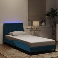 vidaXL Bedframe met LED-verlichting fluweel blauw 90x200 cm, bed, bed ombouw, eenpersoonsbed, bedbodem, slaapkamermeubel, 1 persoonsbed, logeerbed