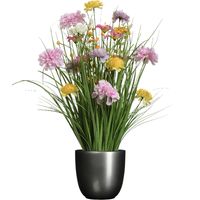 Kunstbloemen boeket lila paars - in pot antraciet grijs - keramiek - H70 cm