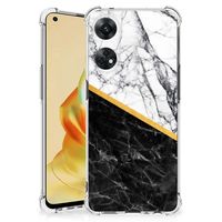 OPPO Reno8 T 4G Anti-Shock Hoesje Marmer Wit Zwart - Origineel Cadeau Man - thumbnail