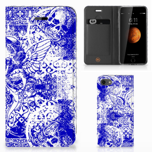 Mobiel BookCase iPhone 7 | 8 | SE (2020) | SE (2022) Angel Skull Blauw